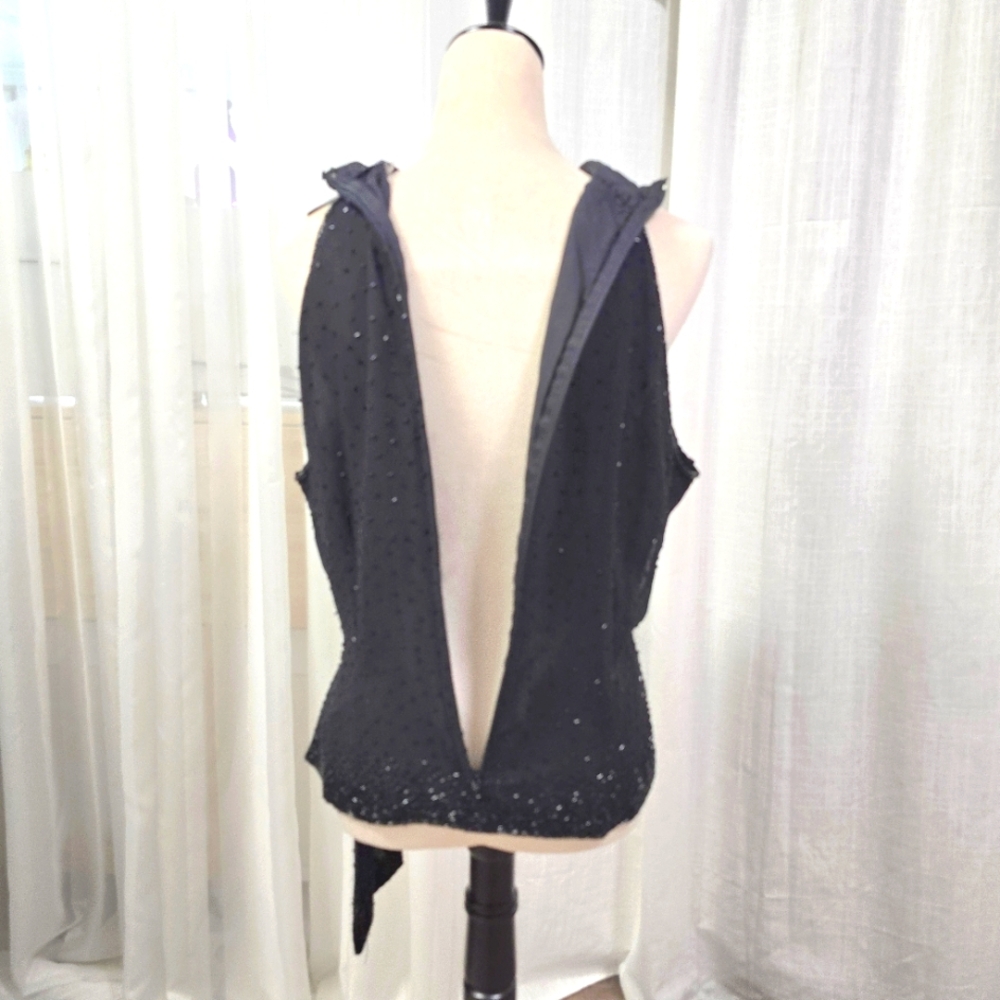 NWT JKara Faux Wrap Black Beaded Top Womens Plus Size 18 Sleeveless Glam - Picture 7 of 16